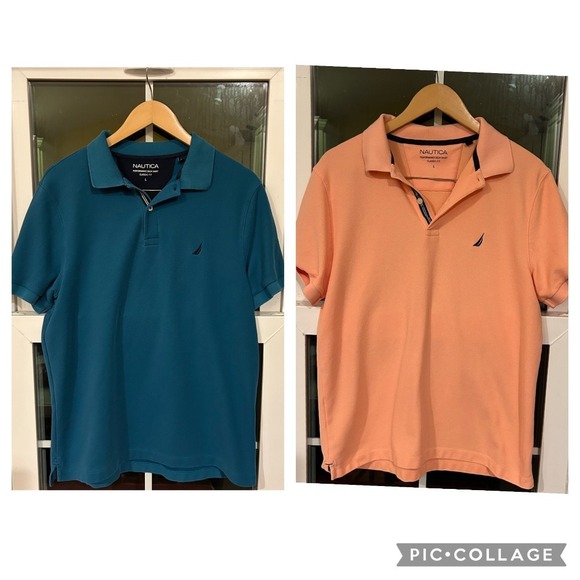 2 Nautica Polo Shirt Men Embroidered‎ Logo Collar Short Sleeve Stretch sz large - Picture 1 of 5